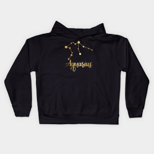 Aquarius Zodiac Constellation in Gold - Black Kids Hoodie